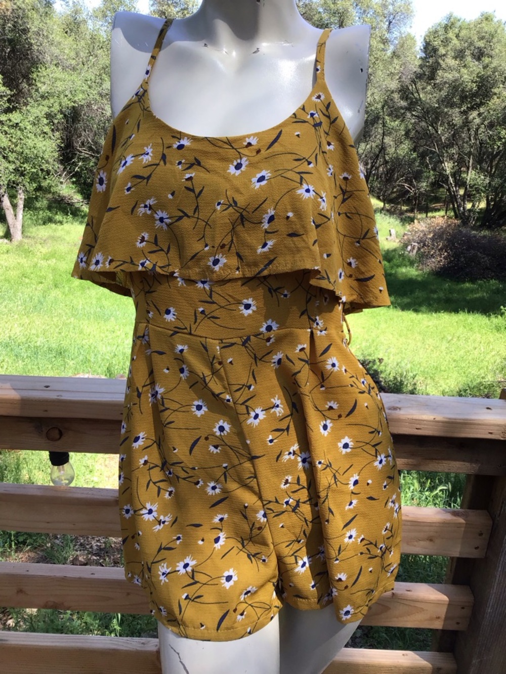 Mustard Floral Ruffle Romper - Picture 3 of 9